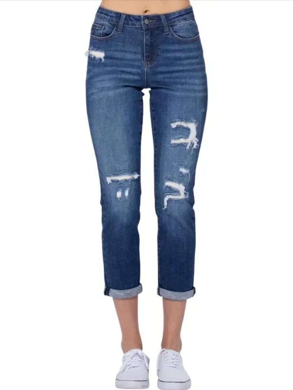 Judy Blue Jeans Boyfriend Fit Cotton Stretch Denim Pants Distressed Blue Size 28